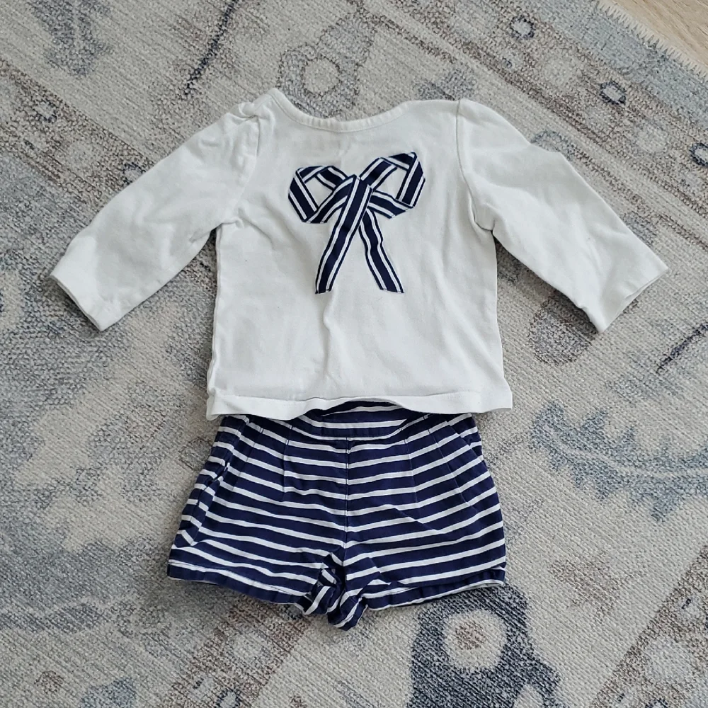 Janie and Jack Baby Girls 2 Piece Bow Matching Set Outfit Shirt Shorts Sz3-6m